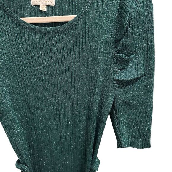 Flying Tomato Emerald Green Puff Sleeve Knit Sweater Dress - Picture 7 of 13